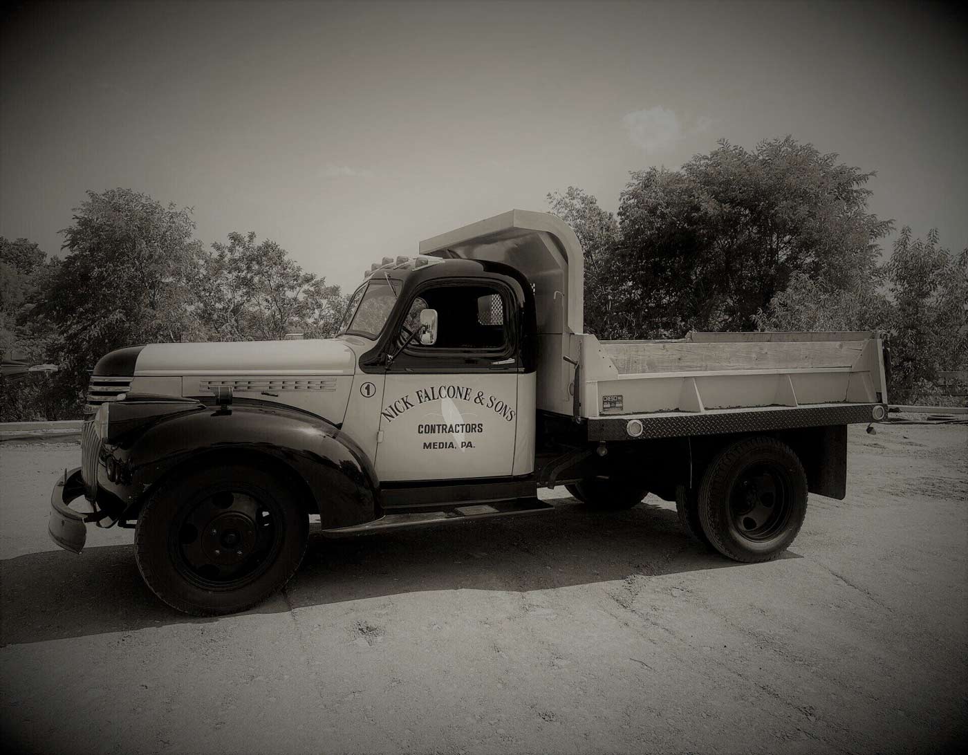 Photograph of the original Nick Falcone & Sons pickup truck.