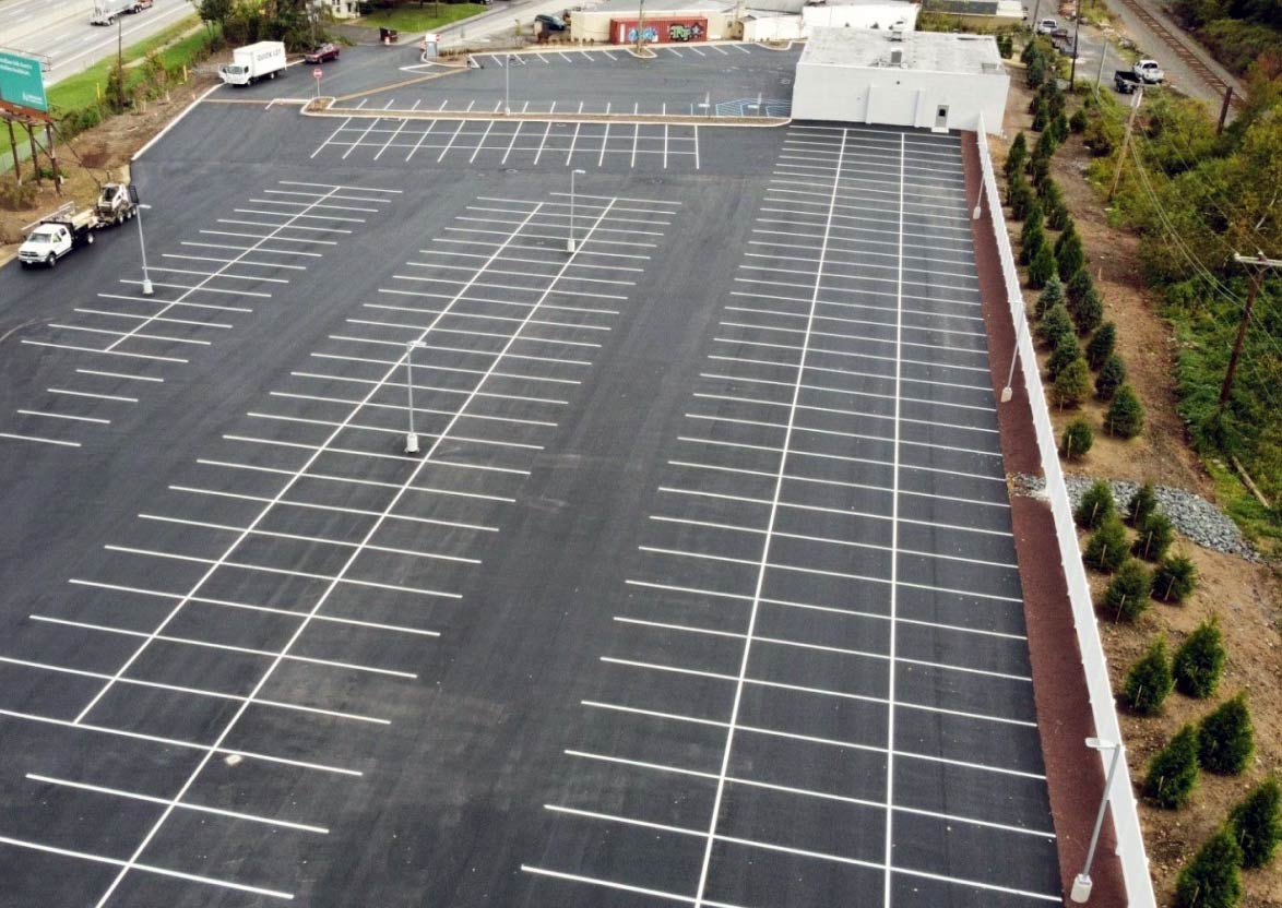 Aerial drone shot of a recently finished storage lot.